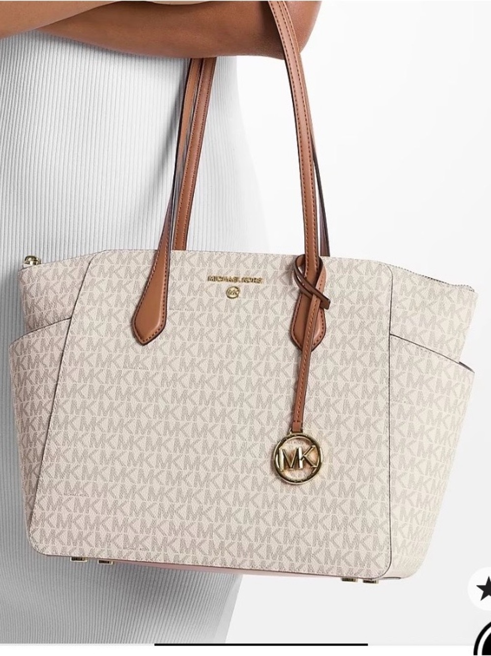 LIKE NEW Michael Kors Marilyn Medium Logo Tote & Wallet, Vanilla/Acorn